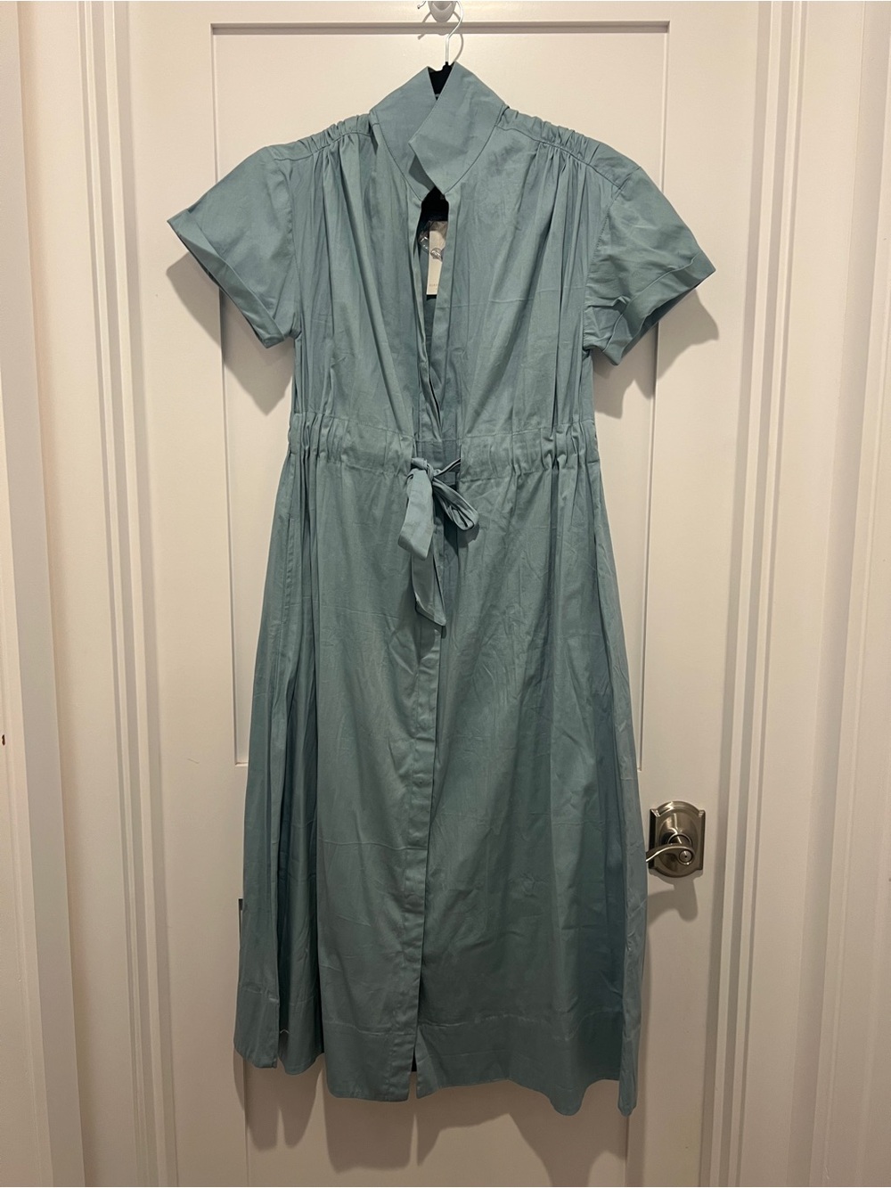 Light Blue / teal Short-Sleeve Tie-Waist Midi Dress Holly Shae